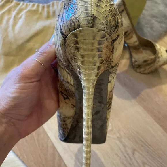 sergio rossi scarpe donna blunt heel peep toe pump snake nude - Picture 7 of 16